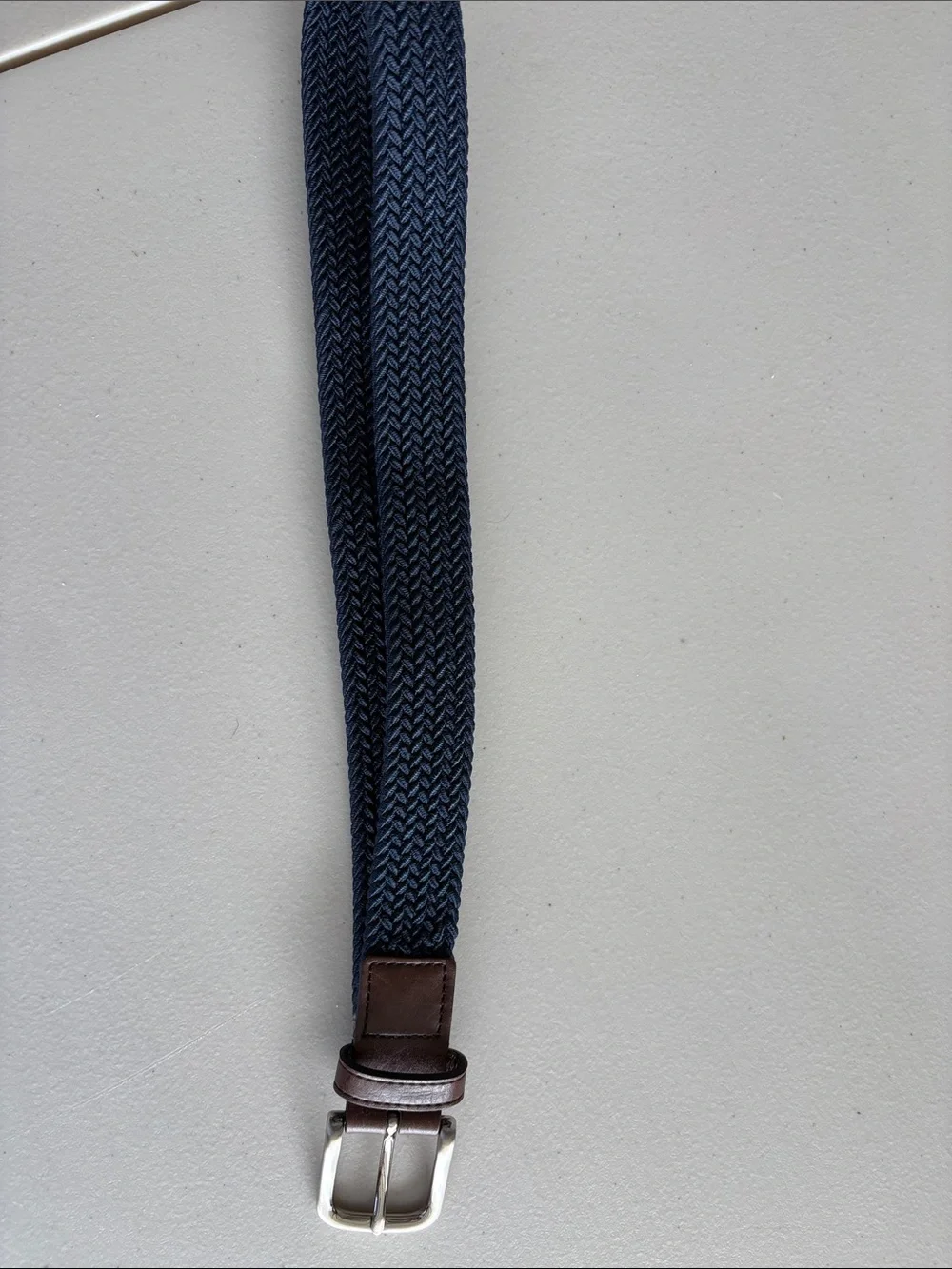 Cat & Jack Navy Blue Braided Kids Belt with Brown Leather Trim